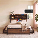 Artiss Double Bed Frame with Charging Station 4 Drawers Storage Oak In Australia - Darrahopens