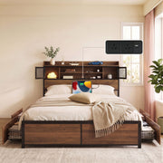 Artiss Queen Bed Frame with Charging Station 4 Drawers Storage Oak In Australia - Darrahopens