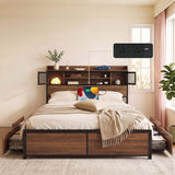 Artiss Queen Bed Frame with Charging Station 4 Drawers Storage Oak In Australia - Darrahopens