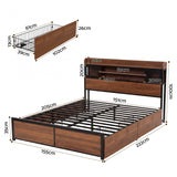 Artiss Queen Bed Frame with Charging Station 4 Drawers Storage Oak