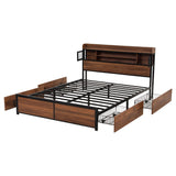 Artiss Queen Bed Frame with Charging Station 4 Drawers Storage Oak