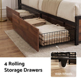 Artiss Queen Bed Frame with Charging Station 4 Drawers Storage Oak