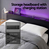 Artiss Bed Frame Queen Size LED Metal Bed Base with Charging Station LAN