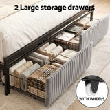 Artiss Metal Bed Frame King Size LED Charging Station 2 Drawers