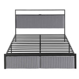 Artiss Metal Bed Frame Queen Size LED Charging Station 2 Drawers