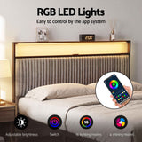 Artiss Metal Bed Frame Queen Size LED Charging Station 2 Drawers