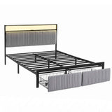 Artiss Metal Bed Frame Queen Size LED Charging Station 2 Drawers