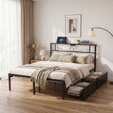 Artiss Double Bed Frame with Charging Station & Storage Drawers Metal In Australia - Darrahopens