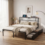 Artiss Queen Bed Frame with Charging Station & Storage Drawers Metal In Australia - Darrahopens