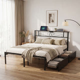 Artiss Queen Bed Frame with Charging Station & Storage Drawers Metal In Australia - Darrahopens