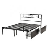 Artiss Queen Bed Frame with Charging Station & Storage Drawers Metal In Australia - Darrahopens