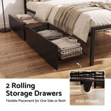 Artiss Queen Bed Frame with Charging Station & Storage Drawers Metal