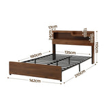 Artiss Double Bed Frame Metal with Charging Station LED Light Storage Shelf