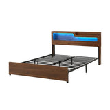 Artiss King Bed Frame Metal with Charging Station LED Light Storage Shelf