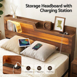 Artiss King Bed Frame Metal with Charging Station LED Light Storage Shelf