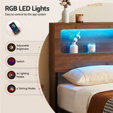 Artiss Queen Bed Frame Metal with Charging Station LED Light Storage Shelf