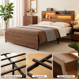 Artiss Queen Bed Frame Metal with Charging Station LED Light Storage Shelf
