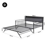 Artiss Bed Frame Double LED Metal Trundle Daybed with Charging Station TURN