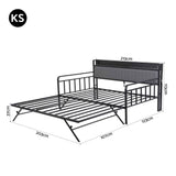 Artiss Bed Frame King Single LED Metal Trundle Daybed with Charging Station TURN