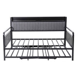 Artiss Bed Frame King Single LED Metal Trundle Daybed with Charging Station TURN