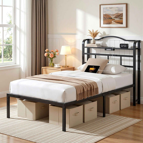 Artiss Bed Frame Single Size with Charging Station WAVE