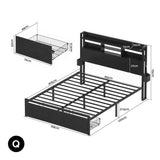 Artiss Bed Frame Queen with Charging Station Storage Organizer Drawers LED ZAC