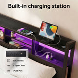 Artiss Bed Frame Queen with Charging Station Storage Organizer Drawers LED ZAC