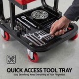 Giantz Creeper Seat Rolling Mechanic Stool with Tool Tray Heavy Duty 36x36cm