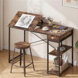 Artiss Computer Desk Drafting Drawing Table Tiltable Top Rustic Brown 108cm