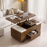 Fittro 3-in-1 Lift Top Coffee Table with 4 Chairs, Dining Table Work Desk Built-in Storage, Hydraulic Swivel, Lockable Castors, Space-Saving for Living Rooms & Flats, Apartments