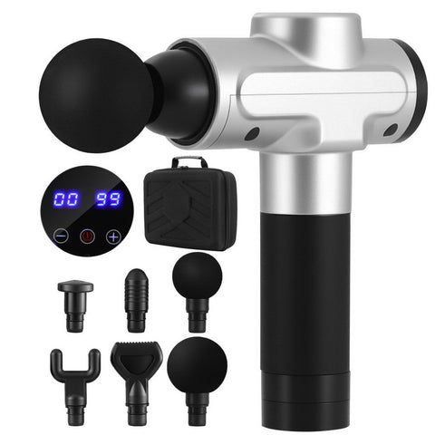 Everfit Massage Gun 30 Speed 6 Heads Vibration Muscle Massager Chargeable Silver