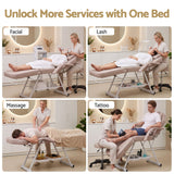 Zenses Beauty Bed with Stool, Beige, Adjustable Facial Massage Table, Tattoo Chair, Salon Services