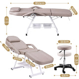 Zenses Beauty Bed with Stool, Beige, Adjustable Facial Massage Table, Tattoo Chair, Salon Services