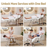 Zenses Beauty Bed with Stool, White, Adjustable Facial Massage Table, Tattoo Chair, Salon Services