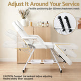 Zenses Beauty Bed with Stool, White, Adjustable Facial Massage Table, Tattoo Chair, Salon Services