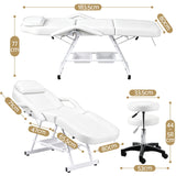 Zenses Beauty Bed with Stool, White, Adjustable Facial Massage Table, Tattoo Chair, Salon Services
