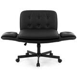 Artiss Criss Cross Chair with Wheels & Adjustable Armrests, Ergonomic Cross Legged Office Desk Chair PU Leather Vanity Chair Swivel for Home, Make Up, Bedroom, Computer, Black