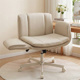 Artiss Cross Legged Office Chair PU Leather Swivel Vanity Chair Wide Seat Adjustable Arms Beige