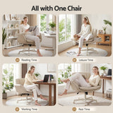 Artiss Cross Legged Office Chair PU Leather Swivel Vanity Chair Wide Seat Adjustable Arms Beige