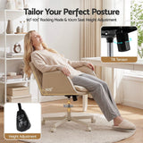 Artiss Cross Legged Office Chair PU Leather Swivel Vanity Chair Wide Seat Adjustable Arms Beige
