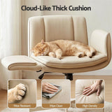 Artiss Cross Legged Office Chair PU Leather Swivel Vanity Chair Wide Seat Adjustable Arms Beige
