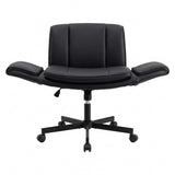 Artiss Cross Legged Office Chair PU Leather Swivel Vanity Chair Wide Seat Adjustable Arms Black