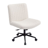Artiss Armless Cross Legged Office Chair Wide Seat Vanity Chair Teddy Fleece Beige