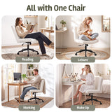 Artiss Armless Cross Legged Office Chair Wide Seat Vanity Chair Teddy Fleece Beige