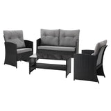 Gardeon 4-Piece Outdoor Sofa Set Coffee Table Chair Rattan Furniture Black