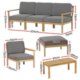 Gardeon 5-Seater Outdoor Sofa Set Wooden Lounge Setting 6PCS