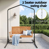 Gardeon Wooden 2-Seater Outdoor Swing Chair with Black Stand Hanging Chair Patio Furniture