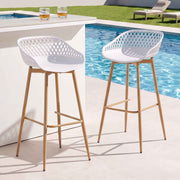 Gardeon 2PC Outdoor Bar Stools Plastic Metal Dining Chair Patio Furniture White In Australia - Darrahopens