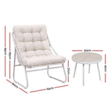 Gardeon 3PC Outdoor Bistro Set Patio Furniture Table and Chairs Steel Dining Chair Khaki