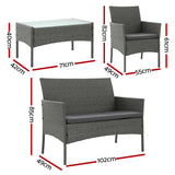 Gardeon 4-Piece Outdoor Sofa Set Rattan Furniture with Two Pillows Grey